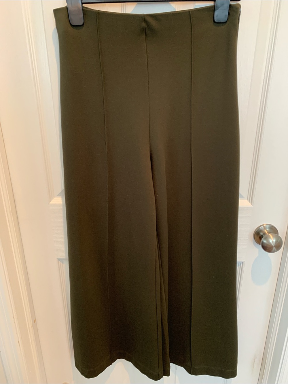 Quince Ultra-Stretch Ponte Super Wide Leg Pants Olive Green Large - Picture 2 of 7
